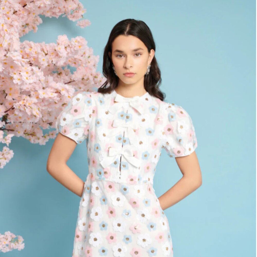 GARDEN SEQUIN MINI DRESS - CREAM IVORY